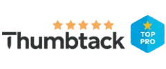 Thumbtack logo with four orange stars above the word "Thumbtack" and a blue badge on the right that says "Top Pro" with a yellow star above the text.