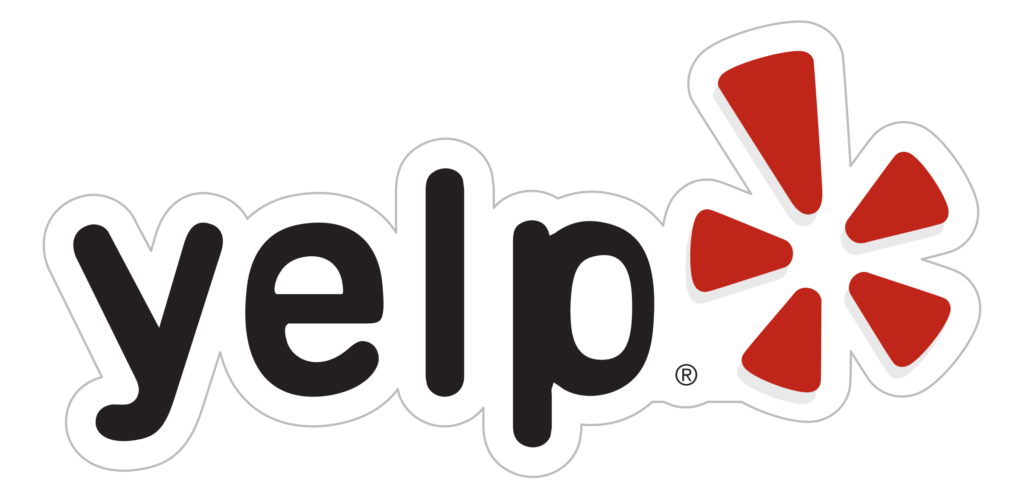 Yelp logo featuring the word "yelp" in bold black lowercase letters, with a red burst shape resembling a star to the right of the text.