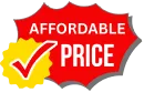 A red badge with jagged edges features the words "Affordable Price" in white and yellow text. A large yellow check mark overlaps the badge, emphasizing affordability.