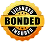 A gold and black badge with the words "Licensed," "Bonded," and "Insured" written in bold letters, indicating professional certification and reliability.