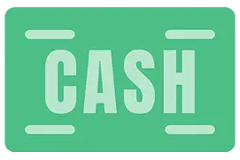 This green rectangle displays the word "CASH" in bold, capital letters centered clearly on the card.