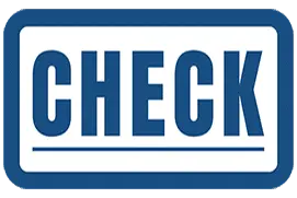 The word "CHECK" appears in bold blue uppercase letters, underlined and framed by a blue rectangular border.