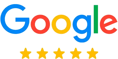 Google logo above five yellow stars, representing a five-star rating based on customer reviews.