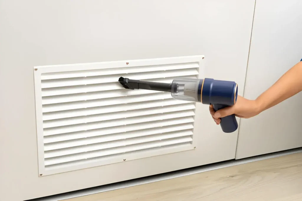 Technician performing Vent Cleaning Near Me service in a residential ventilation system.